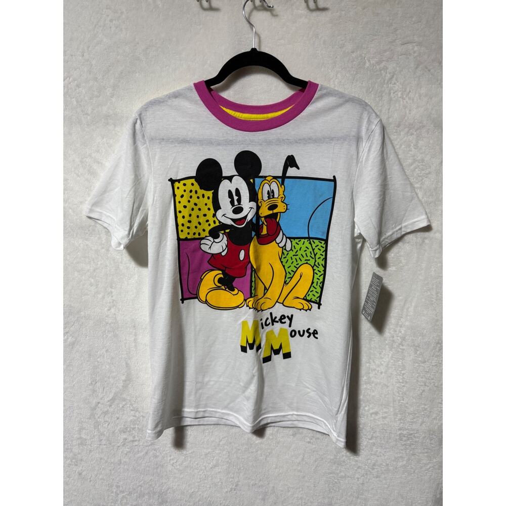 Disney Parks Mickey Mouse & Pluto Retro White Shirt Adult Size XS *NWT